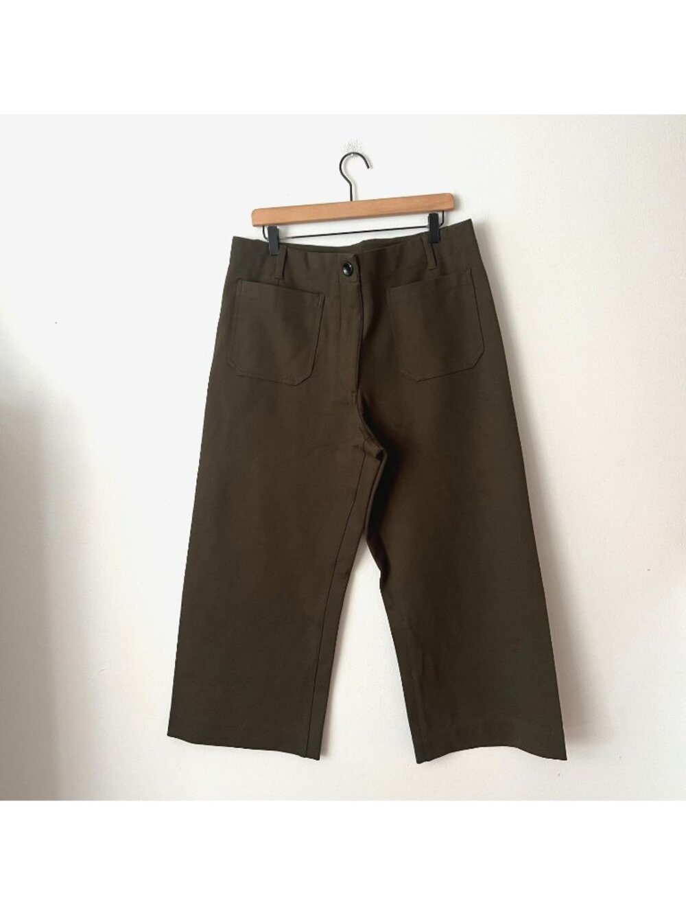 Quince Ultra Stretch Ponte Cropped Wide Leg Pants Olive Green Women's Size 16
